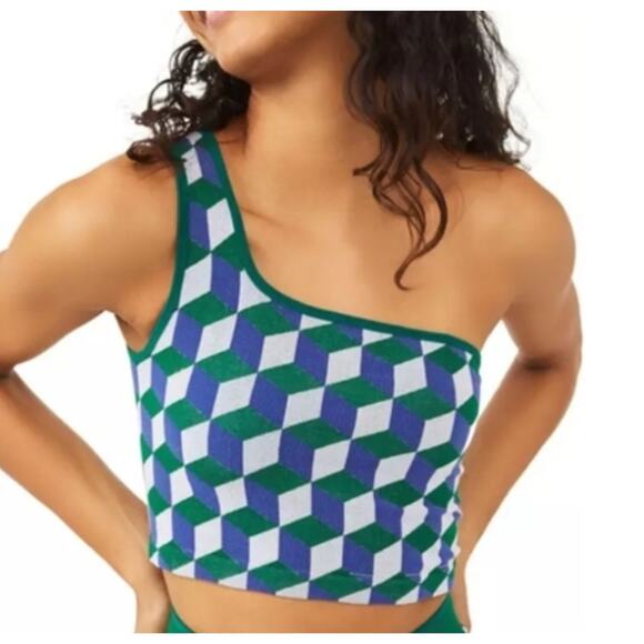NWT FREE PEOPLE FP MOVEMENT Free Throw One Shoulder Jacquard Crop Viridian M/L - Picture 1 of 4